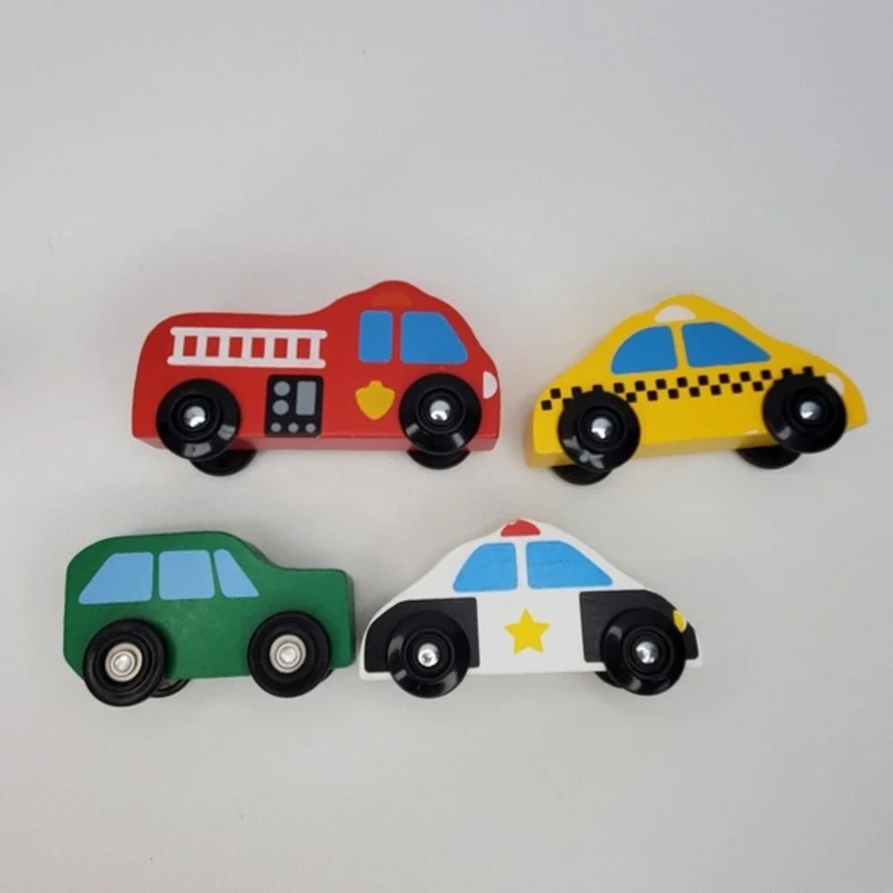 Melissa & Doug Wooden Vehicles and Traffic Signs‎ 7 Cars 4 Signs Set 3177 Tray